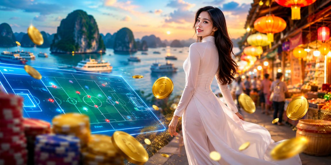 Phụ nữ Việt Nam trong trang phục áo dài truyền thống nhìn ra vịnh Hạ Long thơ mộng