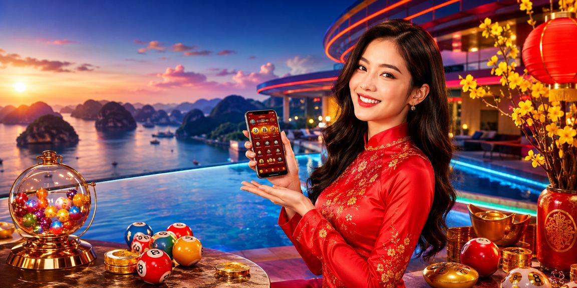 Người phụ nữ áo dài tham gia xổ số may mắn tại bờ vịnh Hạ Long buổi chiều hoàng hôn